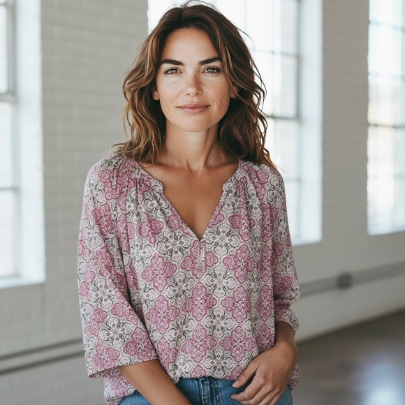 JNY Pink, black, 3/4 sleeve summer Women Flowy peasant Top plus size 1X rayon - Picture 6 of 6